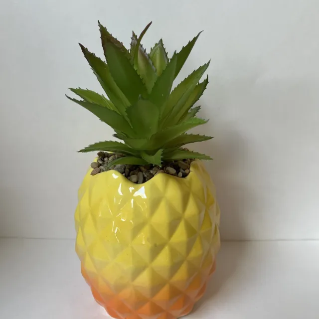 Garden Party Ceramic Pineapple w/ Faux Succulent Plant Decor 9" Yellow/Orange