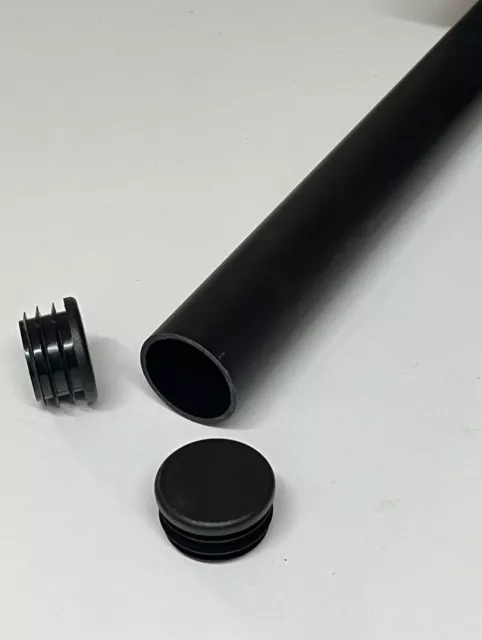 25mm Postal Tubes 1M Long With End Caps, Black Plastic Strong, Heavy Duty