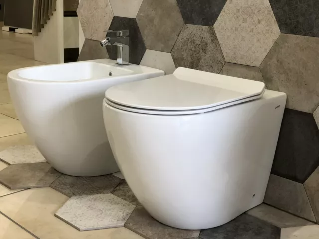 Coppia di sanitari wc e bidet a terra ceramica SICENA ROUNDED