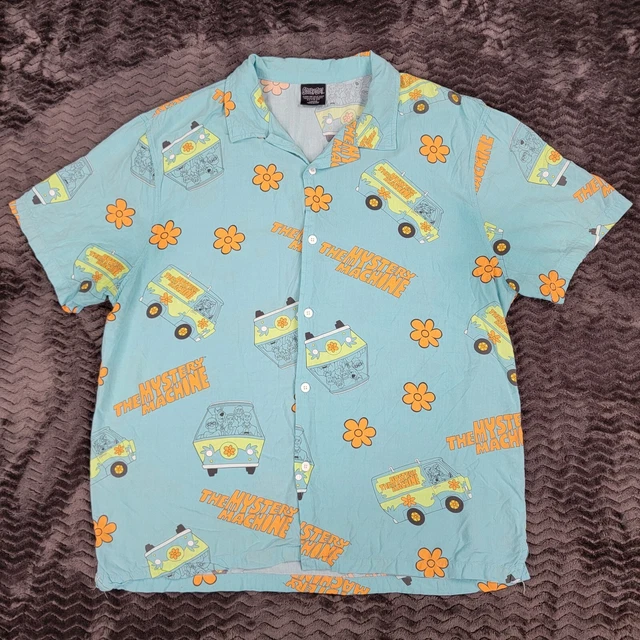 SCOOBY DOO MYSTERY Machine Shirt Mens Large Blue Hawaiian Aloha All