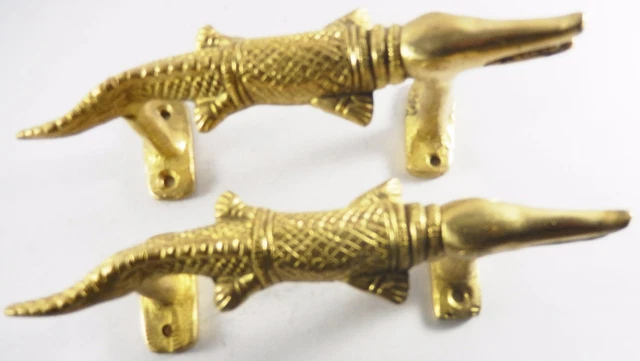 Golden Crocodile Shape Antique Finish Handmade Brass Door Handle Knob Home Decor