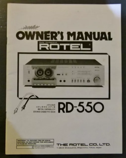 Notice Manuel Stéréo Cassette ROTEL RD-550 Hi-Fi Audio Vintage 80's