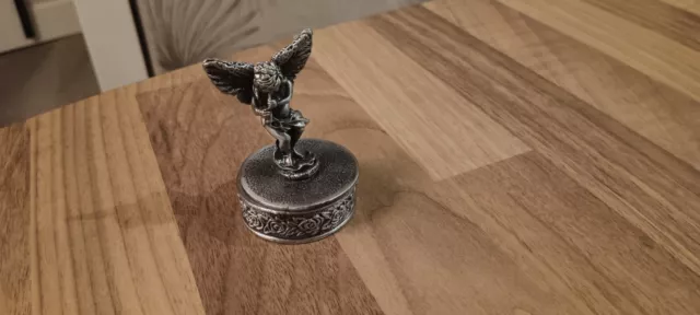 Vintage Cherub Angel Playing Flute Small Trinket Box -Pewter?