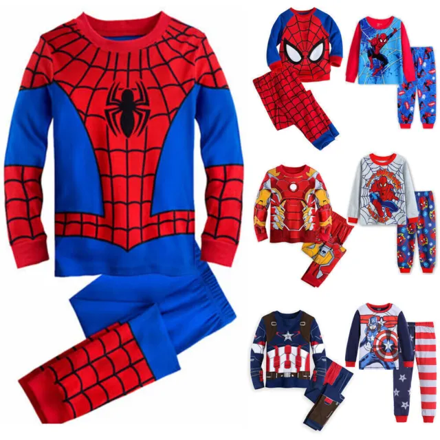 Spiderman Marvel Kinder Jungen Iron Man Pyjama Set Langarm Schlafanzug Outfit DE