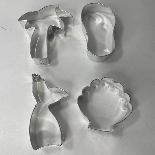 Ann Clark 4 Pc Beach Theme Cookie Cutter Set Flip Flop, Palm Tree, Mermaid Tail