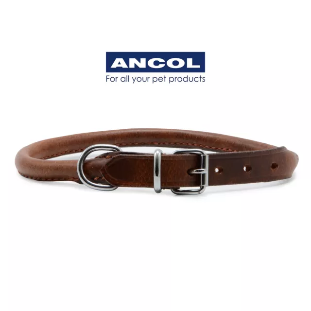 Ancol Dog Collar & Lead Heritage Round Brown Leather Chestnut Puppy XL L