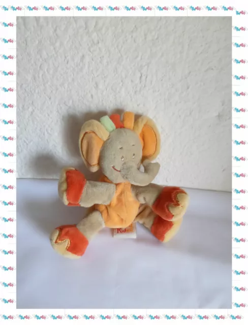 H - Doudou  Peluche Eléphant Beige Orange Vert Dou kidou Doukidou