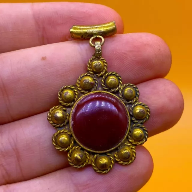 Beautiful Late Or Post Medieval Islamic Gold Plated Agate Pendant