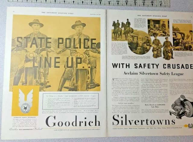 1931 BF Goodrich Vintage 2 Page Print Ad Tires Silvertown State Police Safety