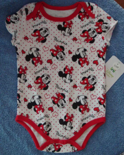 Baby Girls Disney Minnie Mouse Print 1Pc Bodysuit/Creeper  Sz 3/6-6/9 Months Nwt