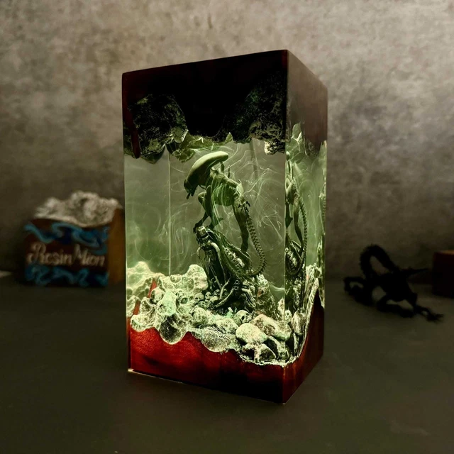 ALIEN-NIGHT LIGHT EPOXY Resin Lamp Wood Base Home Decor Gift £37.78 ...