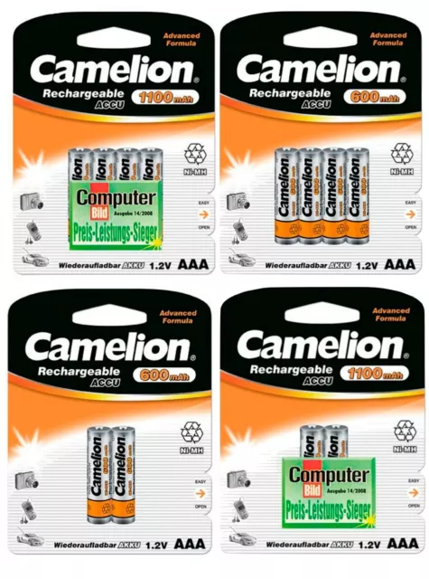 Camelion AAA Micro Akkus Accus HR03 600mAh / 1100mAh NiMH aufladbare Batterien