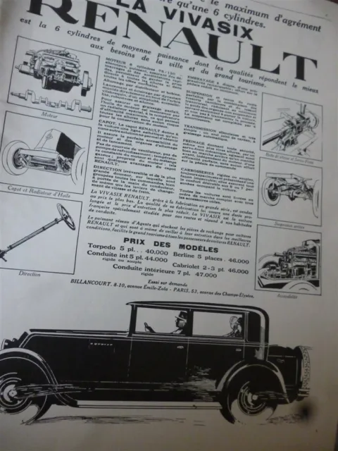 RENAULT VIVASIX 6 cylindres automobile 32 publicité papier ILLUSTRATION 1927