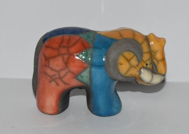 Raku Pottery Elephant Figurine Hand Painted South Africia