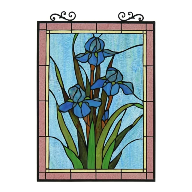 25" Blue Iris Floral Tiffany style stained glass hanging suncatcher window