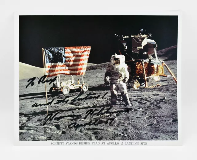 SIGNED Harrison Schmitt 8x10 Apollo 17 Flag LM Photograph NASA Astronaut Space