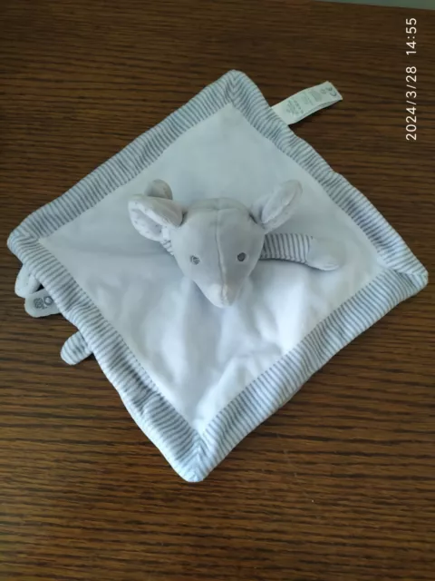 Doudou Plat Éléphant OBAIBI Gris Blanc Rayures.