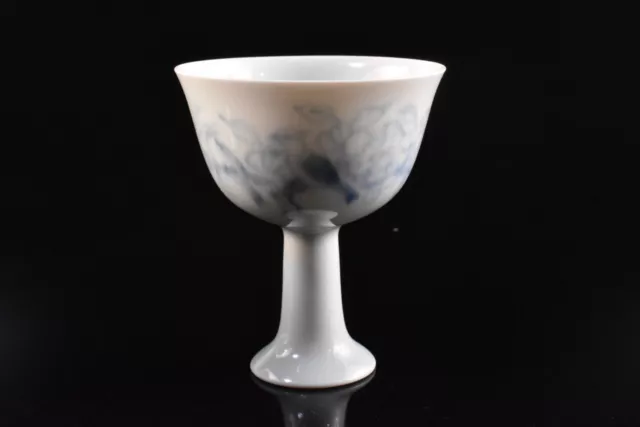 F4847: Chinese Blue&White Flower Bird Muffle painting HORSE SAKE CUP, auto