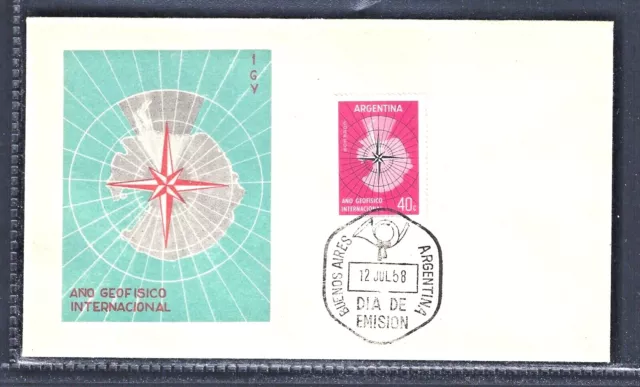 StampTLC Argentina 677 IGY 1958 US 1431 Science Space Polar Map Antarctica FDC 2