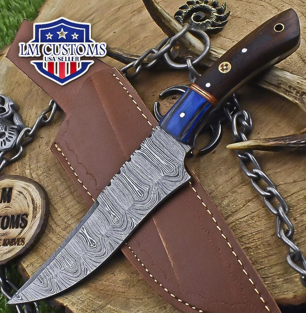 Custom Skinner Knife Twist Damascus Walnut Wood Wooden Bolster Gift