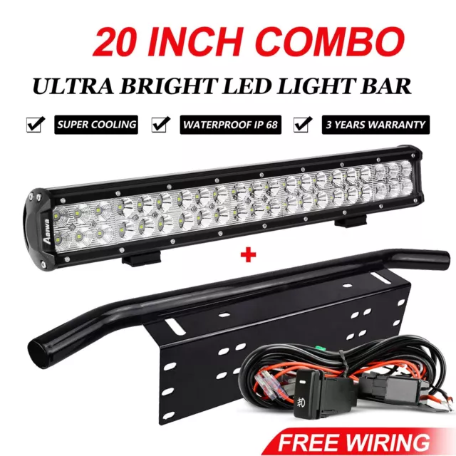 20 inch LED Light Bar COMBO + 23'' Number Plate Frame Mounting Brackets +Wiring