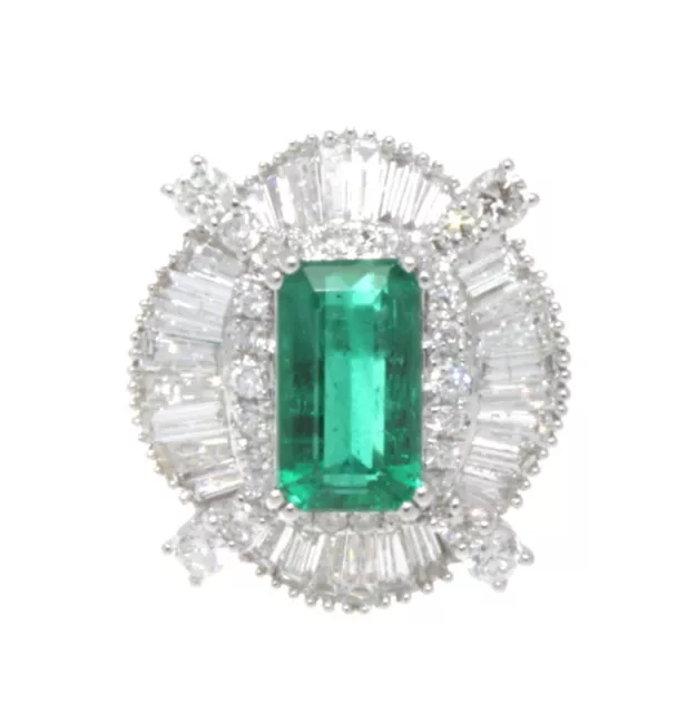 18k White Gold, Diamond & Natural Columbian Emerald Ring 6.56 Cts. GIA