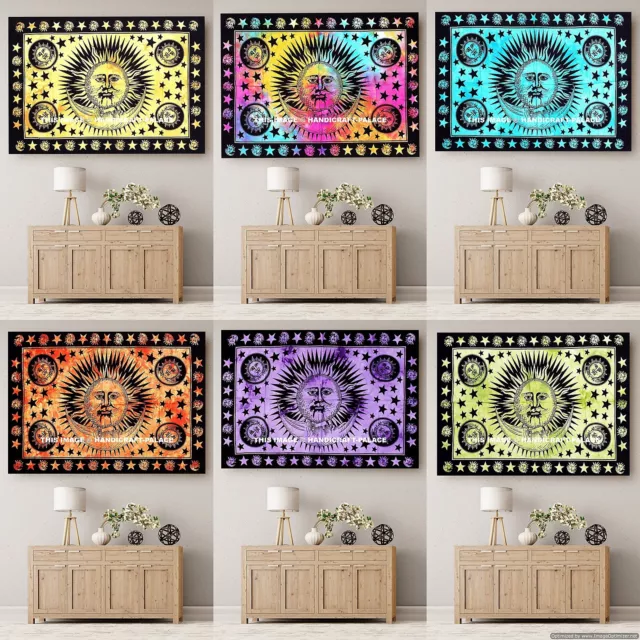 5 PC en Gros Lot Indien Coton Tapisserie Affiche Soleil Lune Mandala Mur Pendant