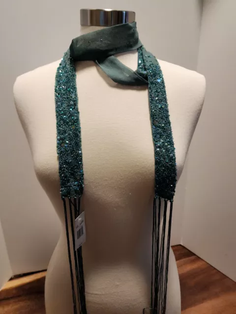 Nine West Green Thin Beaded Sequin Designer Scarf NWT