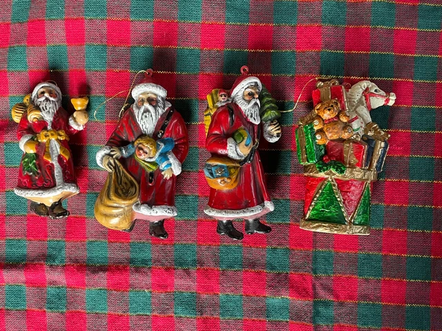Lotto di lavoro Babbo Natale vintage plastica dura albero di Natale ornamenti decorazioni