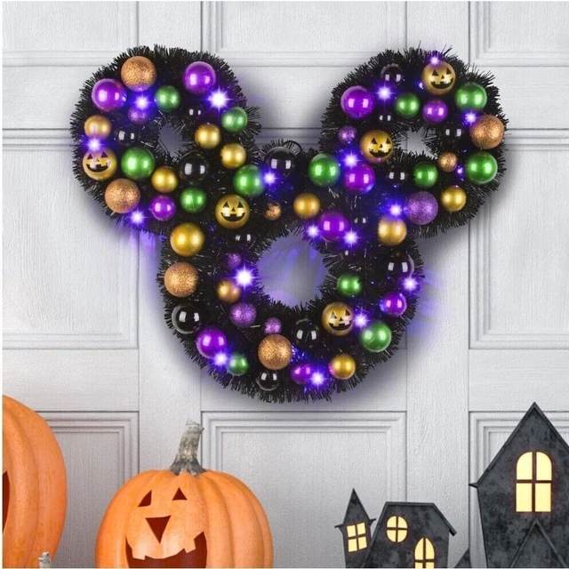 DISNEY MICKEY MOUSE Halloween Lighted Wreath Gemmy 22" Wide Pumpkin New