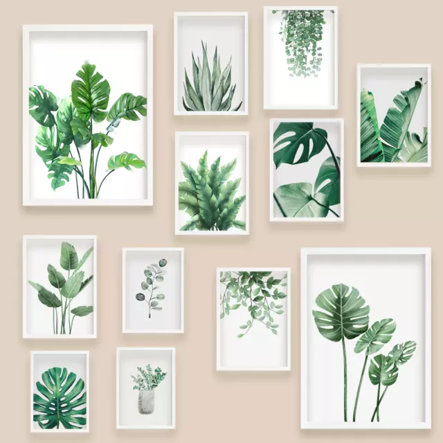 Botanical Green Wall Art Prints Plant leaf Print Poster Pictures Home A3 A4