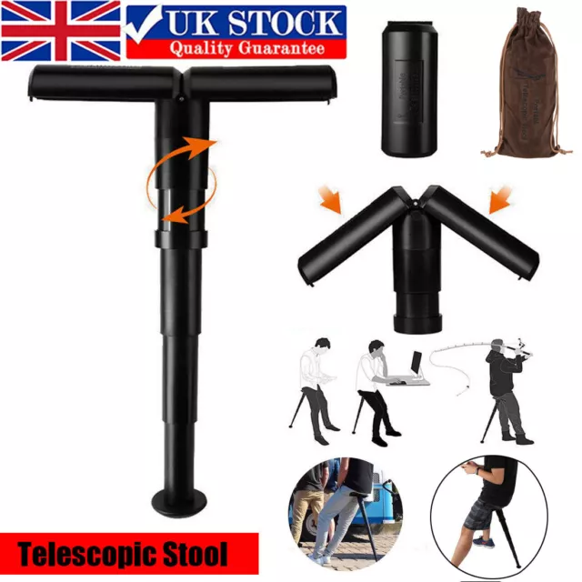 UK Portable Walking Stick Chair Seat Telescopic Folding Stool Cane Hiking Rest
