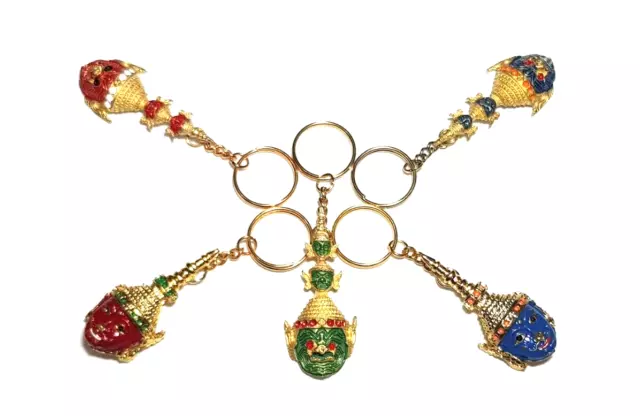 Thai Mask Khon Ramayana Key Ring, Key Chain/1 set contains 5 pieces. Very Rare!