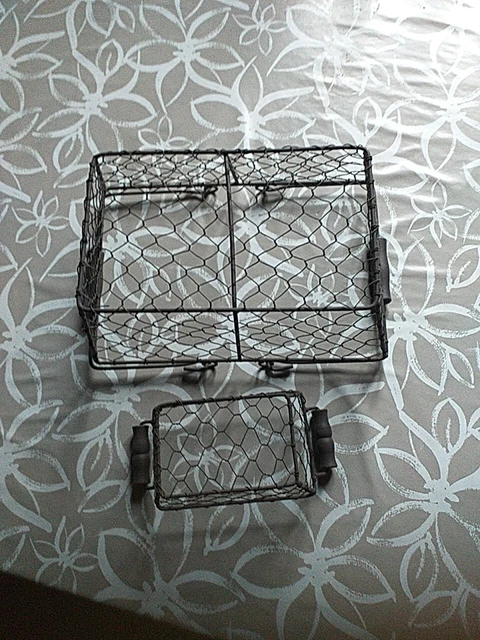 Panier à Noix Ancien – Fil De Fer Et Bois, Cueillette, Champignon, 1940-50