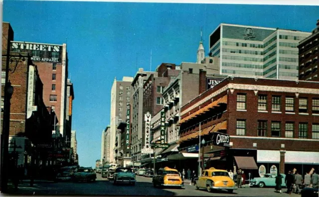 Postcard Main Street Tulsa Oklahoma OK Sinclair Braniff Vandevers Taxis Gately's