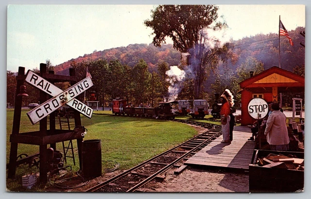 Indian Plaza Mohawk Trail Massachusetts Railroad American Flag Train Postcard