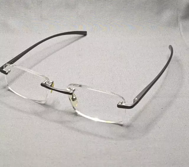 FOSTER GRANT Eyeglasses Rimless Silver Readers Mens Square Frames Eyewear Case