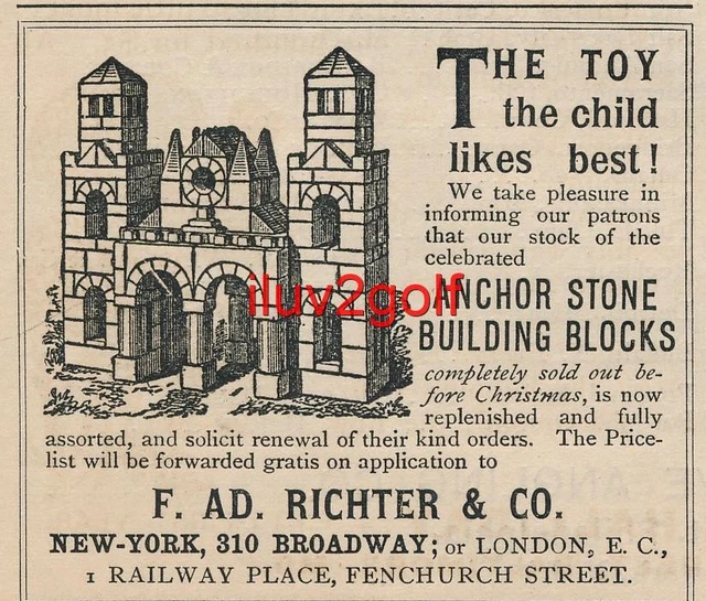 Magazine Ad - 1888 - F. AD. Richter & Co - New York City - Anchor Stone Blocks