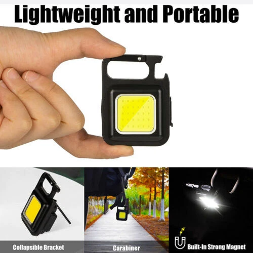 Mini LED Flashlight Torch COB Work Light USB Portable Pocket Keychain Lamp 800LM