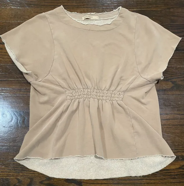 Stateside Terry Lined Raw Hem Top Women's S Ruched Detail Stretch Y2K Boho Vtg?