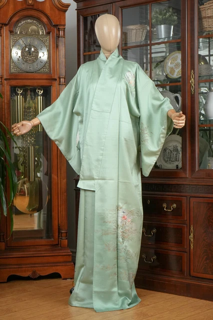 Dear Vanilla Japanese Silk Homongi Kimono Women's Authentic Japan Vintage Mint
