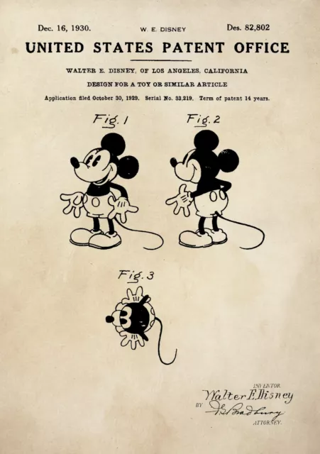 Patent Print - Mickey Mouse/Walt Disney/Toy - Vintage Poster Wall Art - A4