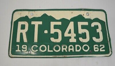 Colorado Vintage 1962 License Plate RT-5453 Green Mountains White Rat Rot pickup