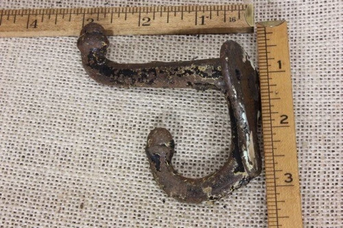 2 old Coat hooks farm school house rustic cast iron 3” vintage 1880’s heavy duty 4