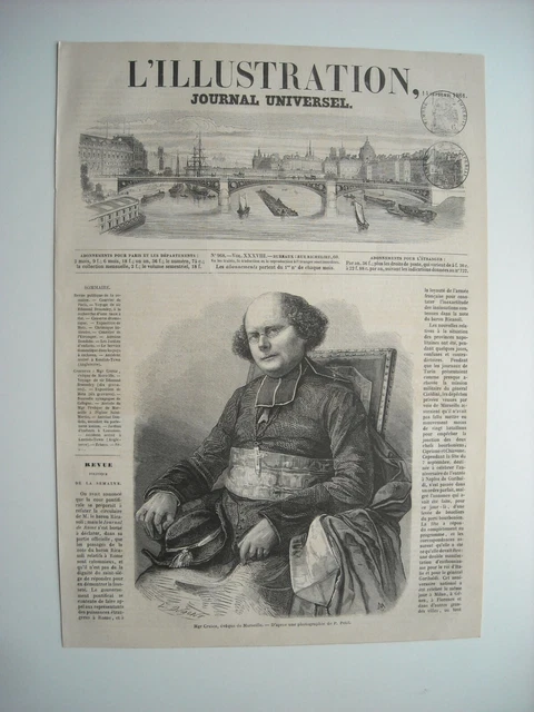 Gravure 1861. Mgr. Cruice, Eveque De Marseille.
