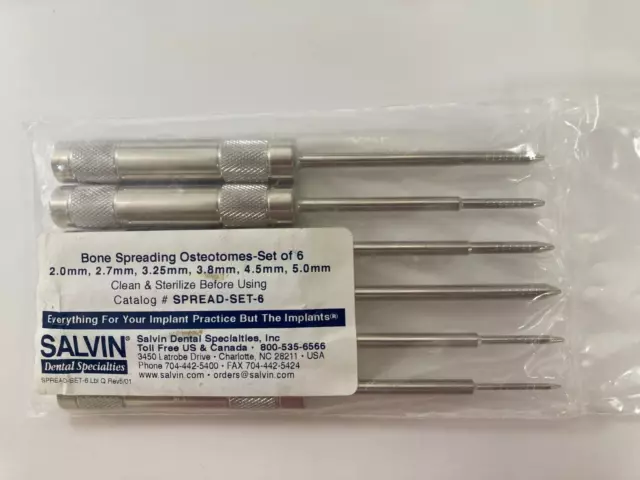 6 Pc  Bone Spreading Osteotomes Straight Dental Implant Set by Salvin NEW Sealed