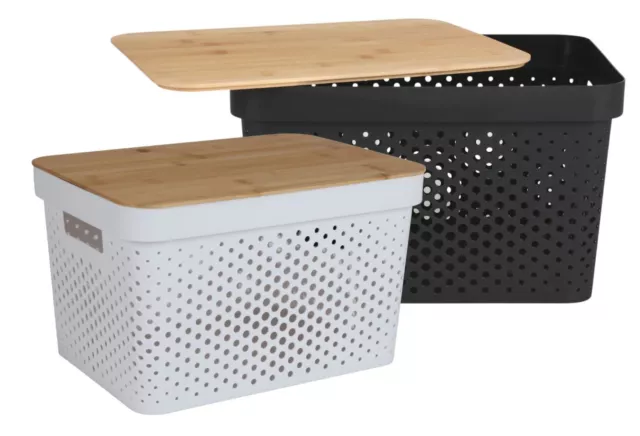 Caja de Almacenamiento Con Tapa de Bambú 17L Caja para Todo Uso Decoración