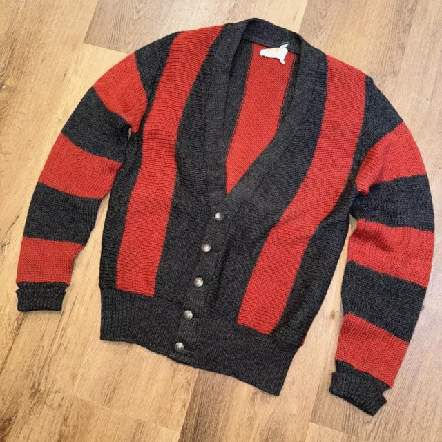 Jantzen Sweater Cardigan Mens 42 Vintage 60s Wool Striped Atomic Rockabilly Mod