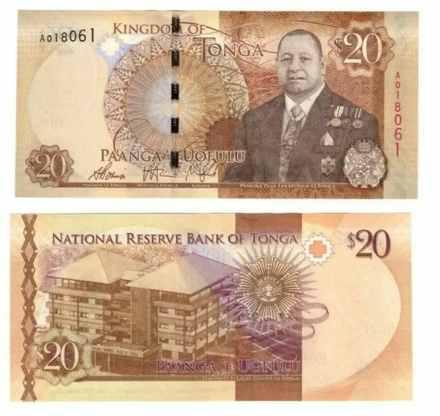 TONGA: $ 20 Pa'anga Banknote ND (2015) P-47  Paper Money UNC