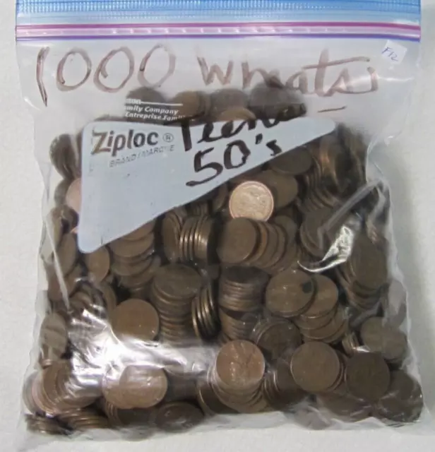 1000 Mixed Date Lincoln Wheat Cents - 95% Copper - Dated Teens thru 50's - PDS